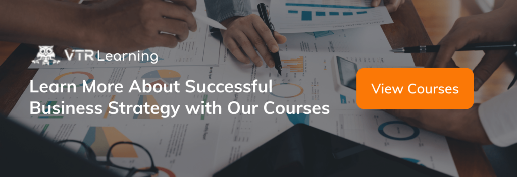 A call to action inviting readers to learn more about business strategy with VTR Learning