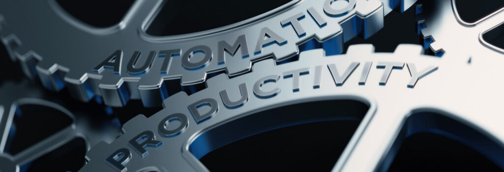 Two gears labeled automation and productivity, showing the benefits of automation for business