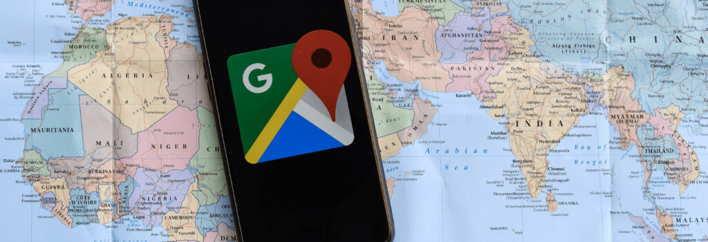 Google Maps icon on a phone screen, a third party provider of map software
