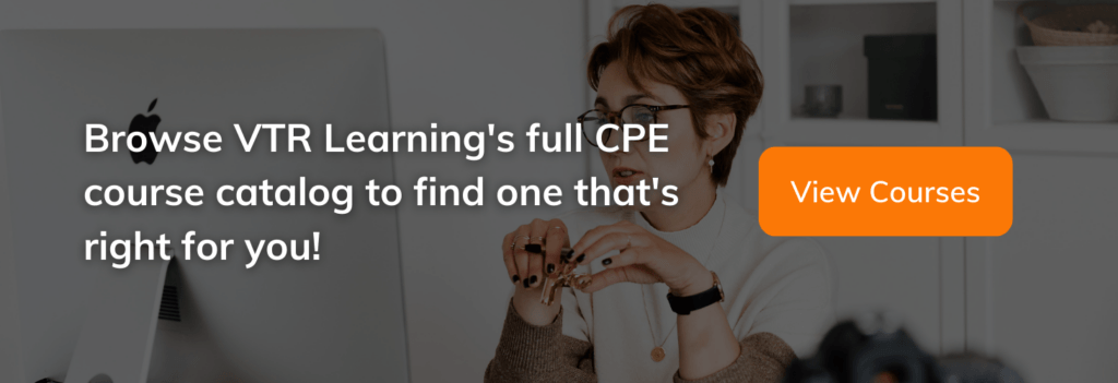 Call to action, inviting people to take CPE with VTR Learning