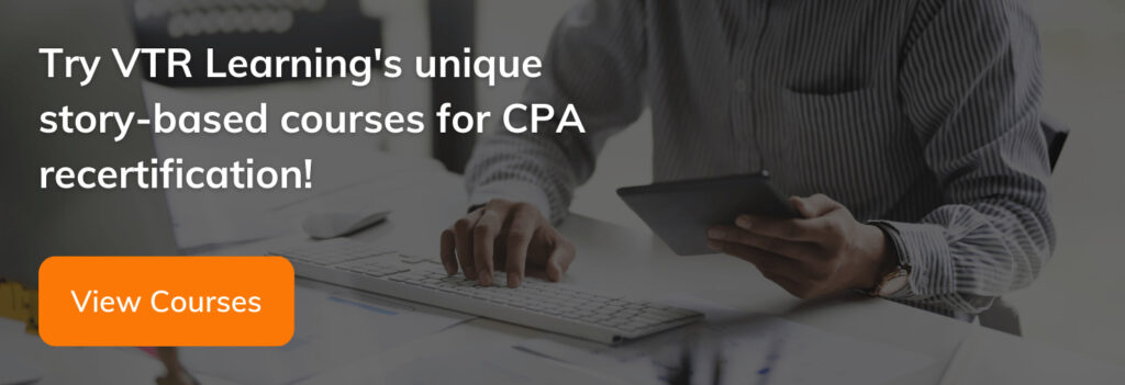 Call to action, alerting readers to VTR Learning's courses for CPA recertification